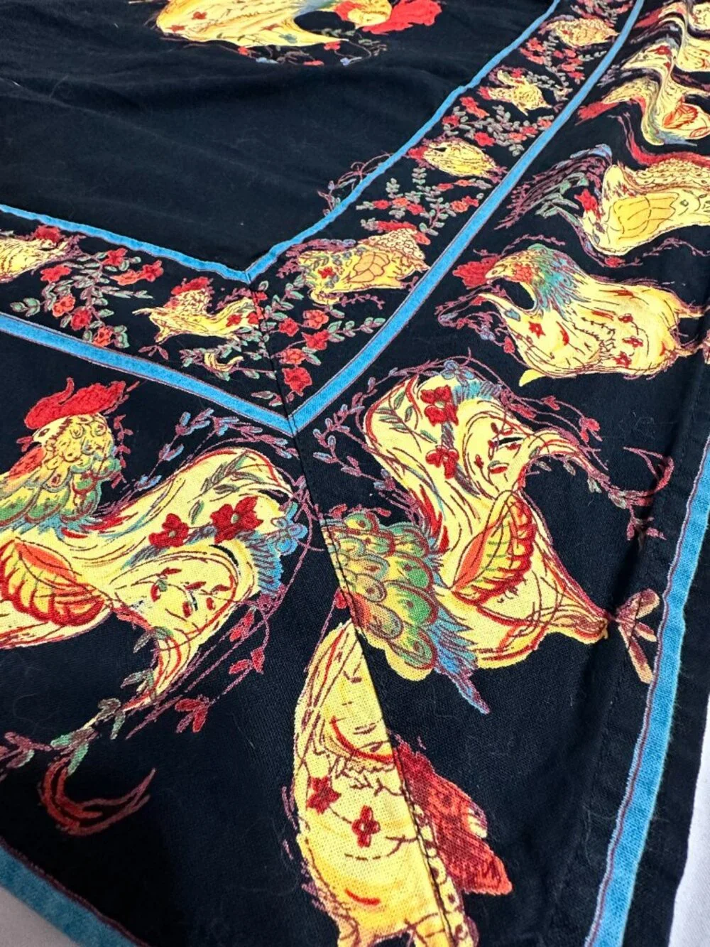 April Cornell Rooster Chicken Tablecloth Farmhouse Decor 60 x 78 Black Yellow